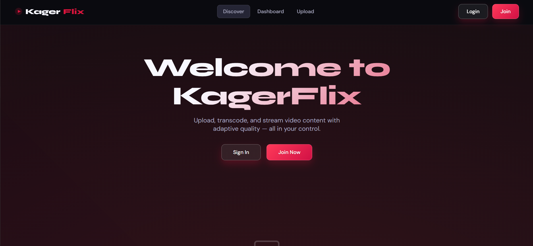 KagerFlix welcome screen